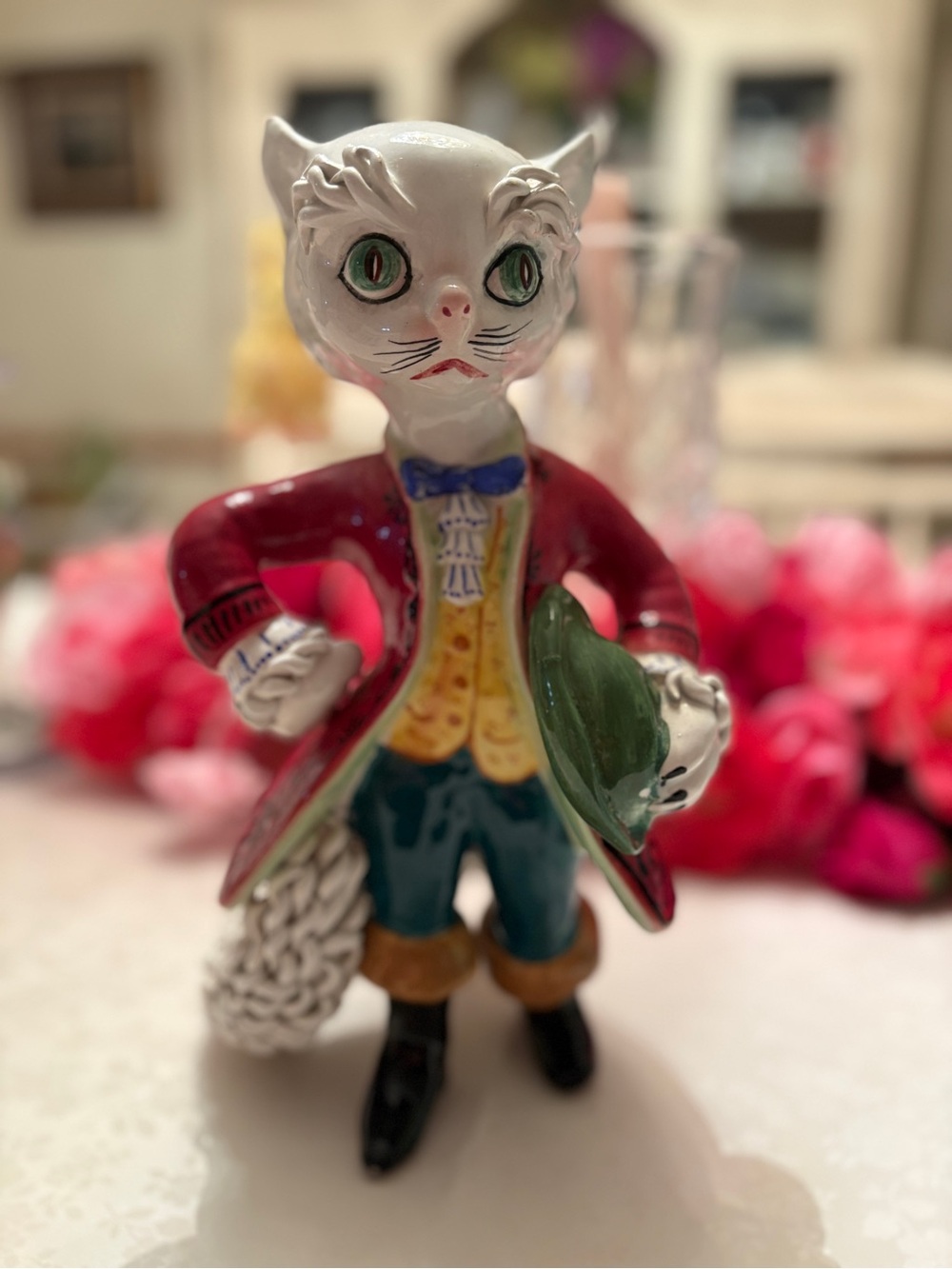 Vintage Italian Ceramic Puss in Boots Spaghetti Cat